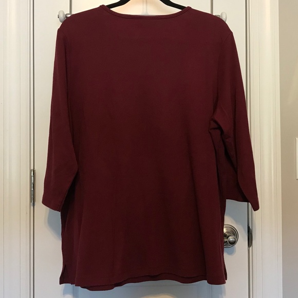 RARE QF maroon 3/4 sleeved top with embroidered fall bicycle scene (XL) - Picture 6 of 16